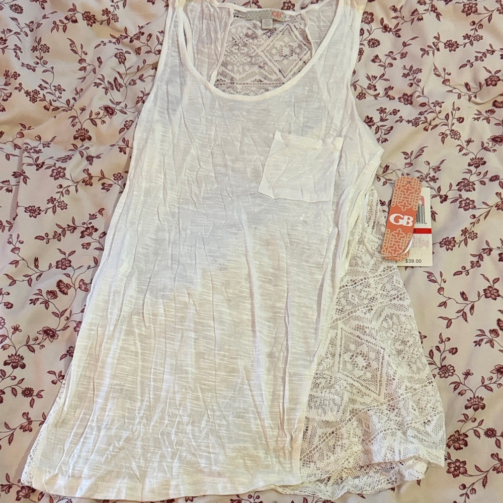Gianni Bini Ivory Lace Accent Tank Top
